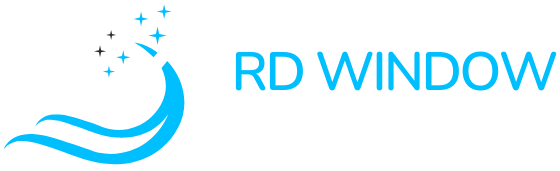 RD Window Cleaning Services logo with a house, sparkling windows, and a cleaning squeegee, representing professional window cleaners Reading