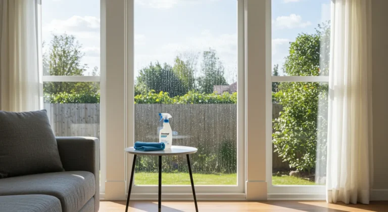 Clean and shiny glass windows in a bright living room after professional service by expert window cleaners in Reading